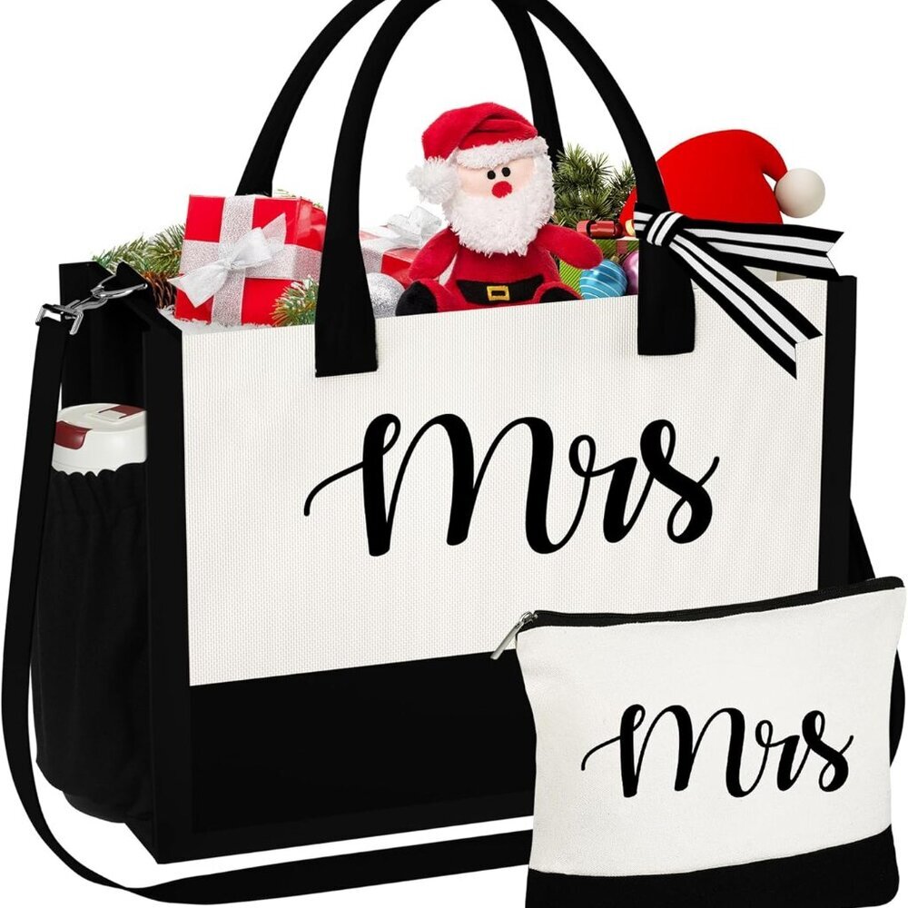 Gifts for Women - Initial Tote Bag & Makeup Bag, Birthday Gifts for Women Mom Wi